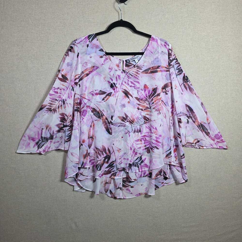 Jennifer Lopez chiffon layered Blouse Womens Size L floral Sheer Overlay